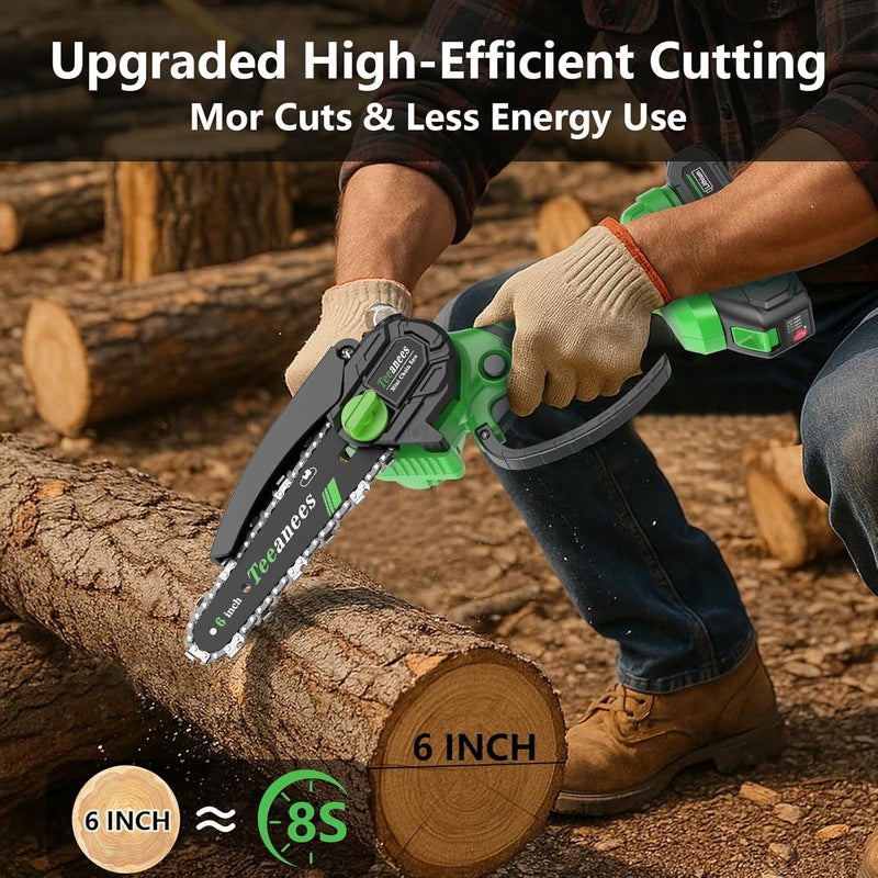 ANEES Small Hand Held Chainsaw 6 Inch,Mini Chainsaw Cordless, Battery Powered for Wood Cutting, Tree Trimming, Garden & Household Use Stocking Stuffers Gift for Men Dad Husband(2 Batteries) - Image 4